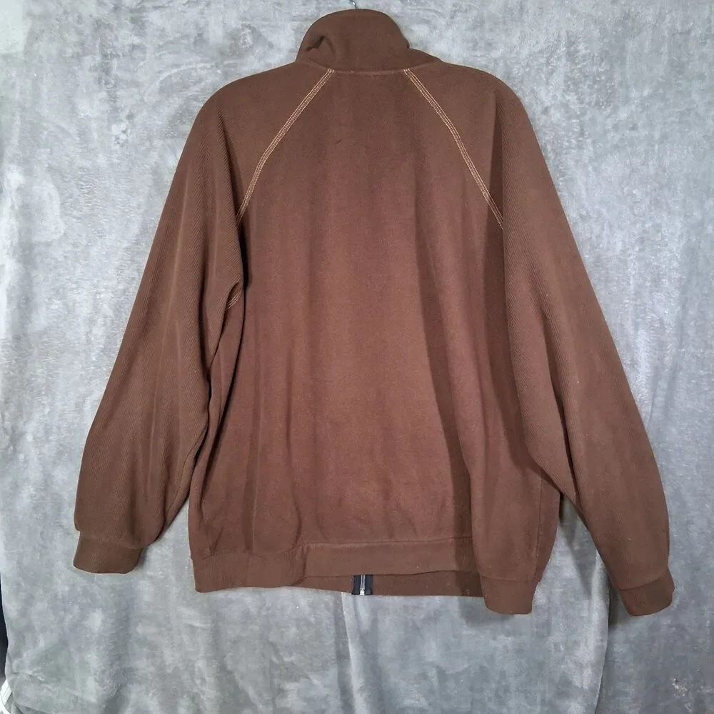Vtg‎ Made In USA Akwa Full Zip Fleece Knit Jacket sweater Mens Xl Brown